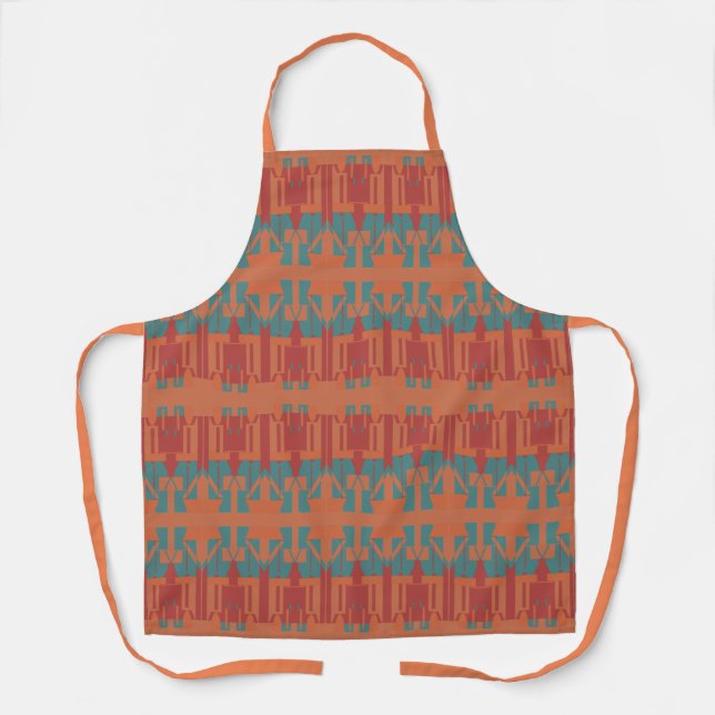 Orange Türkis Dark Red Mediterranean Rows Motif Schürze (Vorderseite)