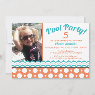Orange & Türkis Pool Party Geburtstagseinladungen Einladung
