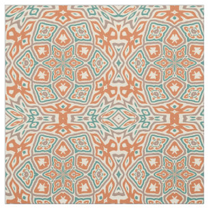 Orange Türkisaquamarines Taupe-Kaleidoskop-Muster Stoff