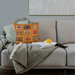 Orange Türkischer Kilim Tepet Rug Kissen