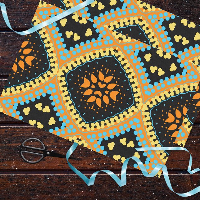 Orange Türkise Black Ethnic Boho Muster Seidenpapier (Von Creator hochgeladen)