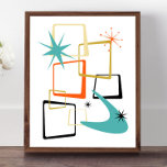 Orange Turquoise Atomstars Boomerang Mitte des Jah Poster<br><div class="desc">Füge diesen lustigen und farbenfrohen Splash zu deiner Wand mit diesem fabelhaften atomaren Zeitalter Mitte des Jahrhunderts modernes Poster hinzu! Abstrakte Quadrate,  Sternexplosionen und ein Bumerang in den Farben Türkis,  Blau,  Orange,  Creme,  Gold und Schwarz... so funky!</div>