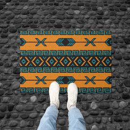 Orange Turquoise Aztec Pattern Südwest Tribal Fußmatte