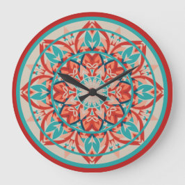 Orange & Turquoise Boho Mandala  Large Clock Große Wanduhr