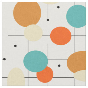 Orange Turquoise Circles Lines Mid Century Moderne Stoff