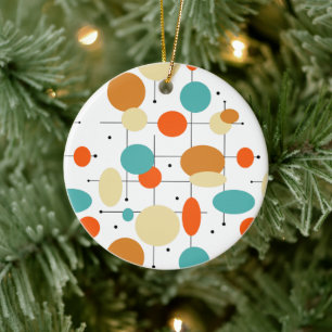 Orange Turquoise Circles Mitte Jahrhundert Weihnac Keramik Ornament