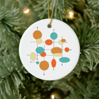Orange Turquoise Circles Mitte Jahrhundert Weihnac Keramik Ornament