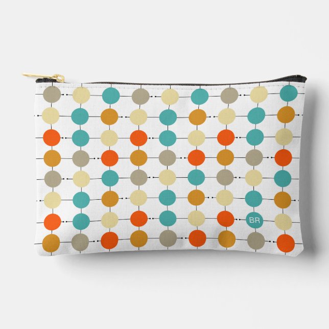 Orange Turquoise Cream Circles Grid Mitte Jahrhund Zubehörtasche (Vorderseite)