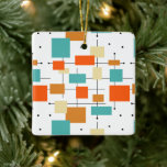 Orange Turquoise Squares Mitte Jahrhundert Weihnac Keramikornament<br><div class="desc">Dieses fabelhafte,  moderne Keramik-Ornament im Stil der Mitte des Jahrhunderts mit Quadraten,  Rechtecken,  Linien und Punkten - in den Farben Türkisblau,  Orange,  Creme und Schwarz. Fügen Sie diesen Hauch von Spaß zu Ihrem Retro Weihnachtsbaum!</div>