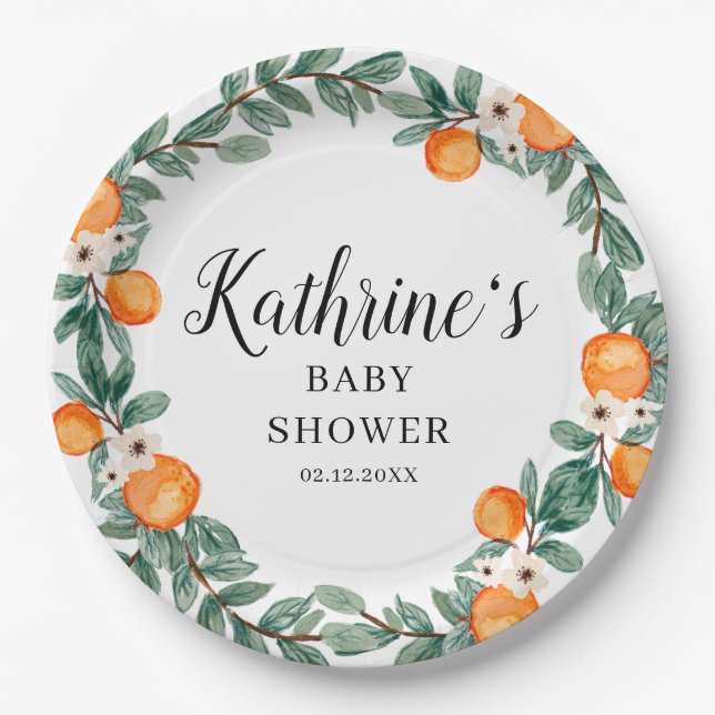 Orange Twin Baby Shower Paper Plakatvorlage Pappteller (Vorderseite)