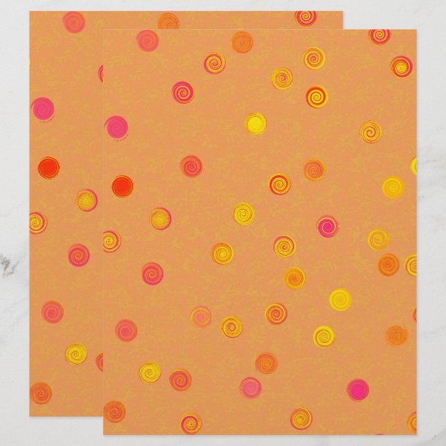 Orange Twistige Punkte-Spirale 2-seitiges Scrap-Pa (Vorne/Hinten)