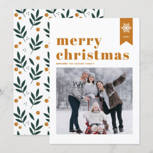 Orange Typografie Schneeflocken Frohe Weihnachtsge Feiertagskarte