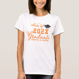 Orange Typografy Class 2025 Graduate Abschluss T-Shirt