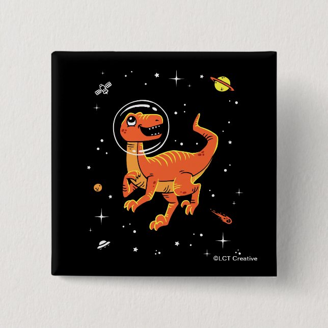 Orange Tyrannosaurus Dinos im Weltraum Button (Vorderseite)