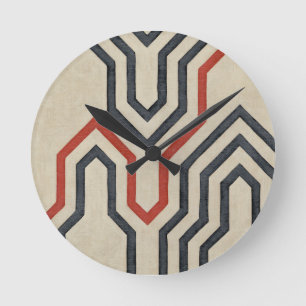 Orange u. blaue grafische Linien Runde Wanduhr