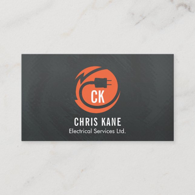 Orange u. grauer Elektrikerlogoentwurf Visitenkarte (Vorderseite)