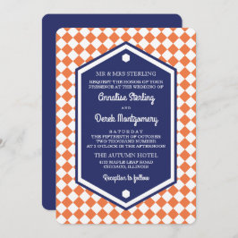 Orange u. karierte Hochzeits-Einladung des Blau-| Einladung