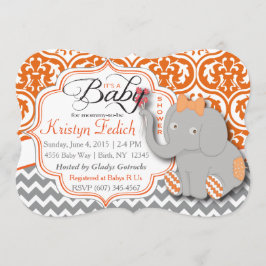 Orange u. Zickzack Elefant-Baby-Dusche laden ein Einladung