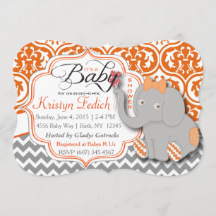 Orange u. Zickzack Elefant-Baby-Dusche laden ein Einladung