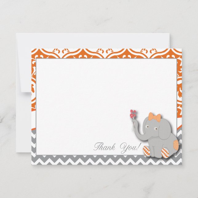 Orange u. Zickzack Grau danken Ihnen zu kardieren Dankeskarte (Vorderseite)