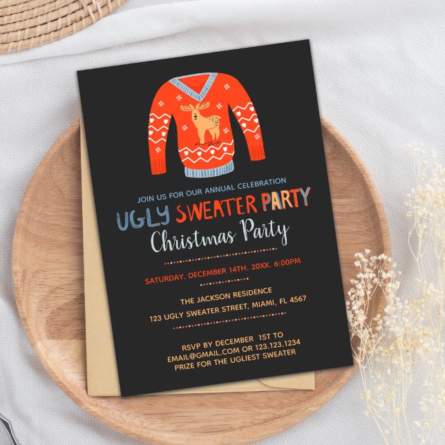 Orange Ugly Sweater Weihnachtsfeier Einladung (Orange Sweater Christmas Invitations)