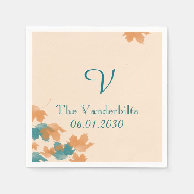 Orange und Aqua Monogram Wedding Monogram Wedding Serviette (Vorderseite)