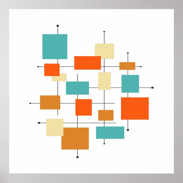 Orange und Aquamarin geometrische Retro des mittle Poster (Vorne)