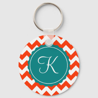 Orange und Aquamarin Zig Zag Custom Initial Schlüsselanhänger