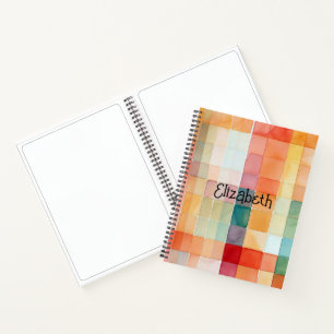 Orange und Aquamarine Karierte Wasserfarbe Notizbuch
