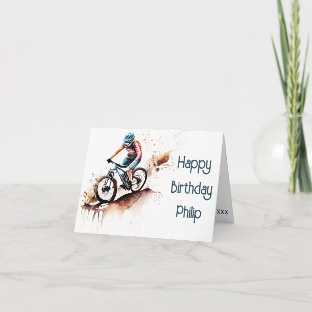 Orange und aquamarine MTB Birthday Card Karte (Vorderseite)
