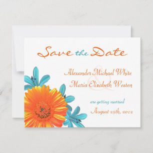 Orange und Aquamarine Sommer-Blume Save the Date