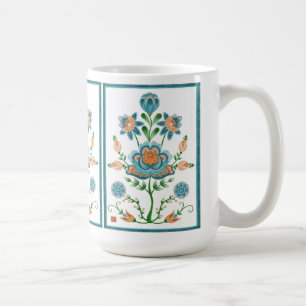 Orange und aquamarine Volkskunst-Blume Kaffeetasse