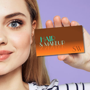 Orange und Aquamariner Schriftart mit Monogramm Visitenkarte