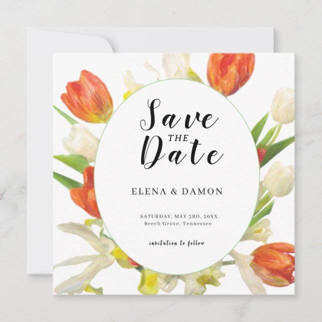 Orange und Beige Tulip Wedding Save The Date (Vorderseite)