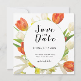 Orange und Beige Tulip Wedding Save The Date