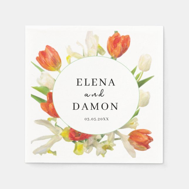 Orange und Beige Tulip Wedding Serviette (Vorderseite)