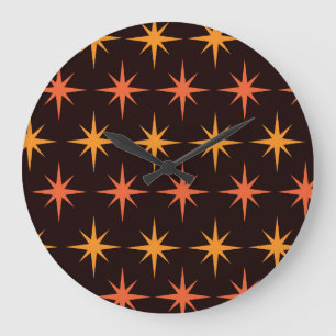 Orange und Bernstein Starburst Mitte des Jahrhunde Große Wanduhr