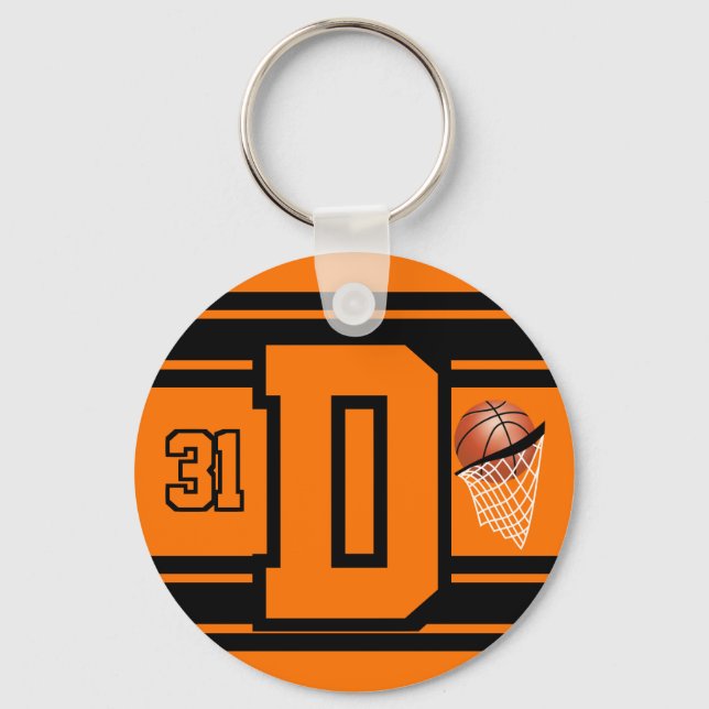Orange und Black Basketball Buchstaben und Anzahl Schlüsselanhänger (Vorderseite)