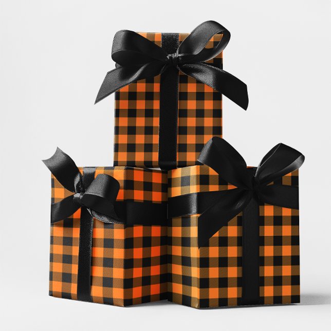 Orange und Black Buffalo Kariert Halloween Geschenkpapier Set (Orange and Black Buffalo Check Halloween Gift Wrap)