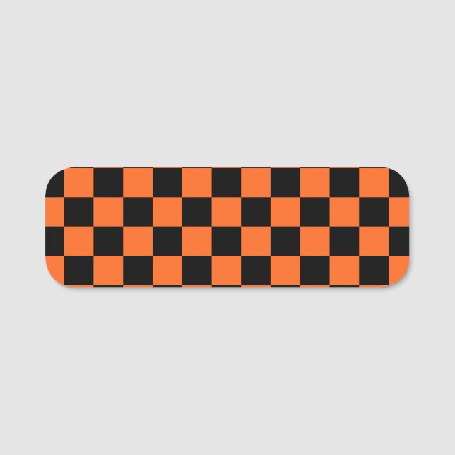 Orange und Black Buffalo Karo Kariert Namensschild (Vorderseite)