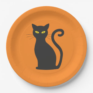 Orange und Black Cat Halloween Papierplatte Pappteller