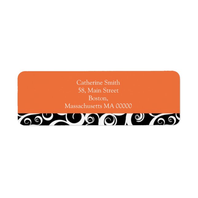 Orange- und Black Damask-Wirbel adressieren Labels (Vorne)