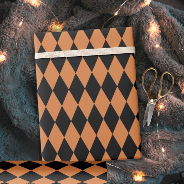 Orange und Black Diamond Harlequin Pattern Geschenkpapier (Orange and Black Diamond Harlequin Pattern Wrapping Paper)