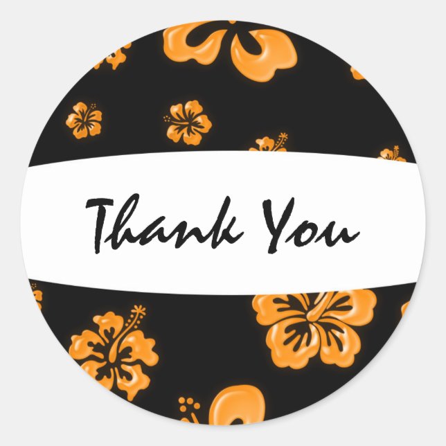 Orange und Black Elegante Hibiskus Blumenaufkleber Runder Aufkleber (Vorderseite)