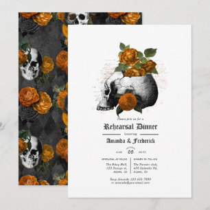 Orange und Black Floral Gothic Probe Dinner Einladung