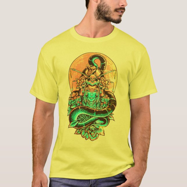 Orange und Black Geisha Queen Illustration T-Shirt (Vorderseite)