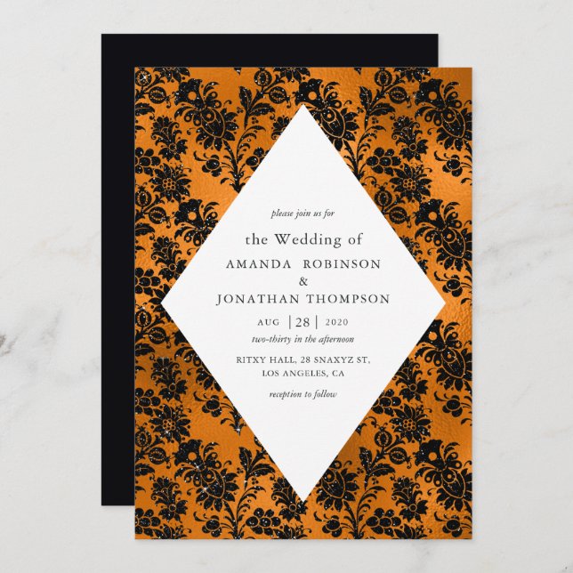 Orange und Black Glam Imitate Foil Wedding Einladung (Vorne/Hinten)