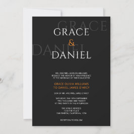 Orange und Black Modern Shadow Name Wedding Einladung