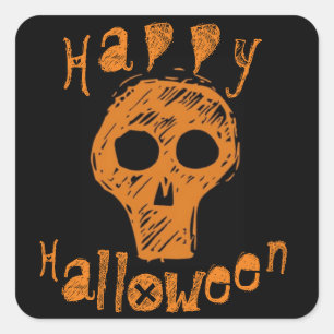 Orange und Black Skull Happy Halloween Quadratischer Aufkleber