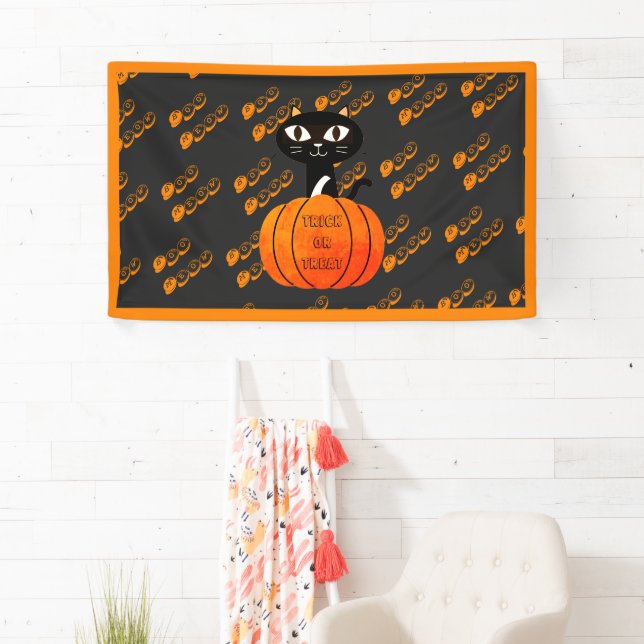 Orange und Black Spooky Cat Pumpkin Halloween Banner (Insitu)